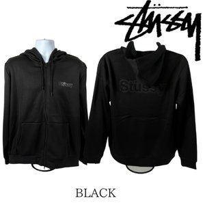 "NWT" STUSSY Bonded Fleece Zip Up Hoodie Black